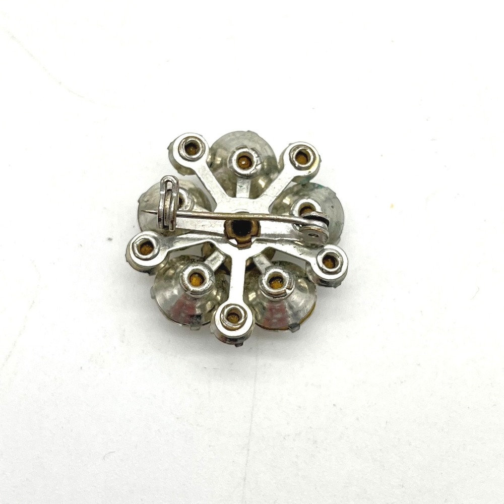 Vintage Silver Tone Clear Rhinestone Floral Cluster Brooch Pin Round - Picture 3 of 4